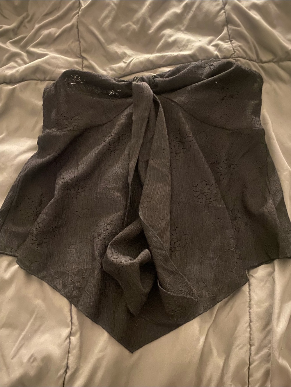 Strapless Tie-Front Crop Top in Charcoal